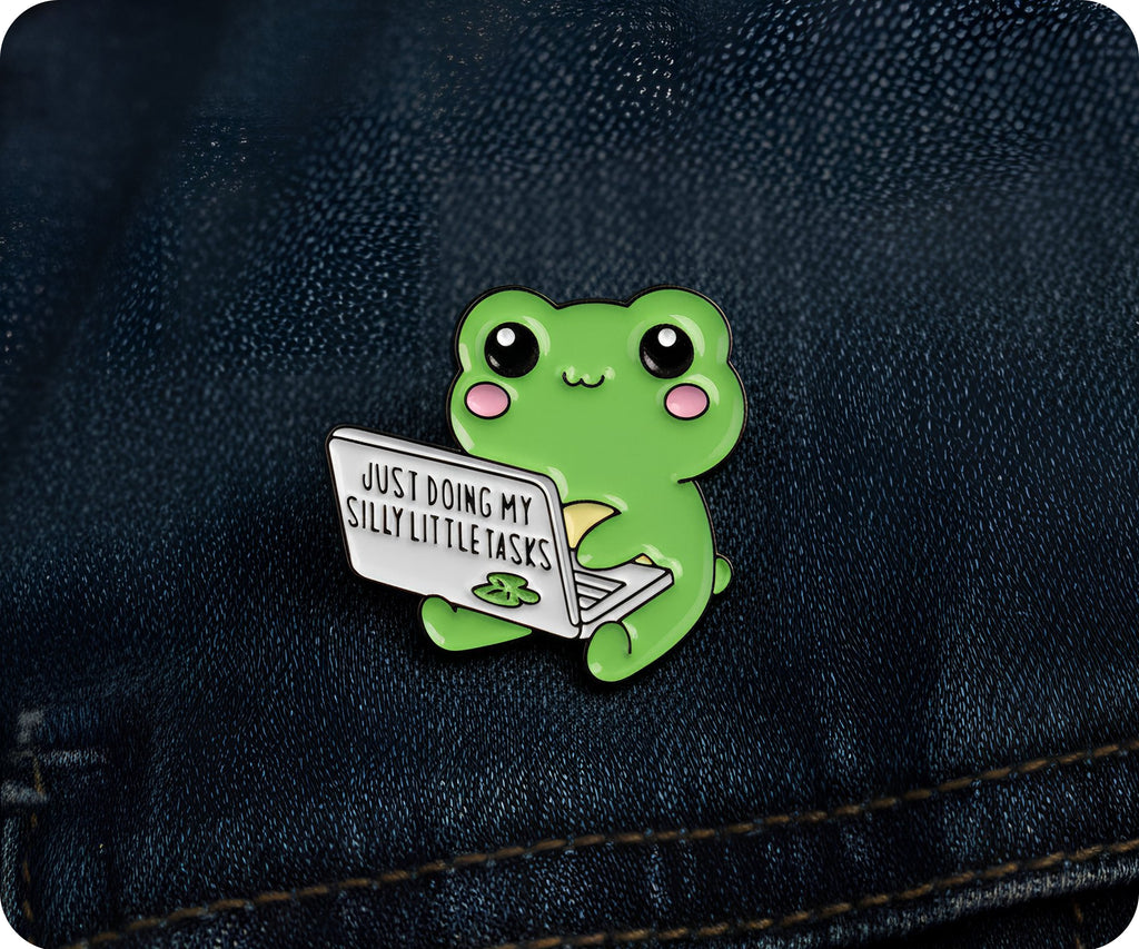 Just Doing My Silly Little Tasks Frog Funny Pin Badge
