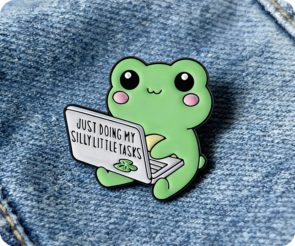 Just Doing My Silly Little Tasks Frog Funny Pin Badge