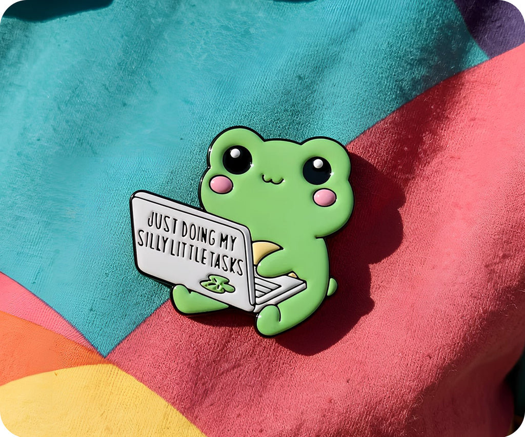 Just Doing My Silly Little Tasks Frog Funny Pin Badge