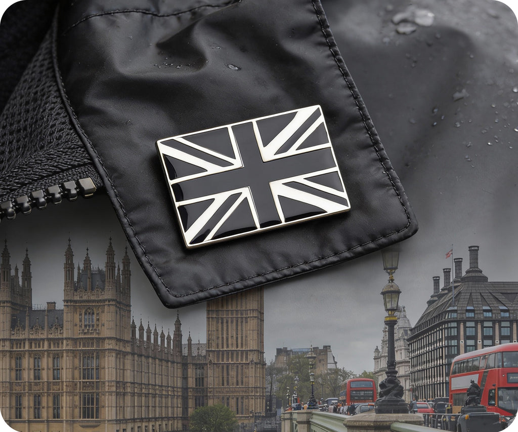 Black United Kingdom Union Jack Rectangle Pin Badge