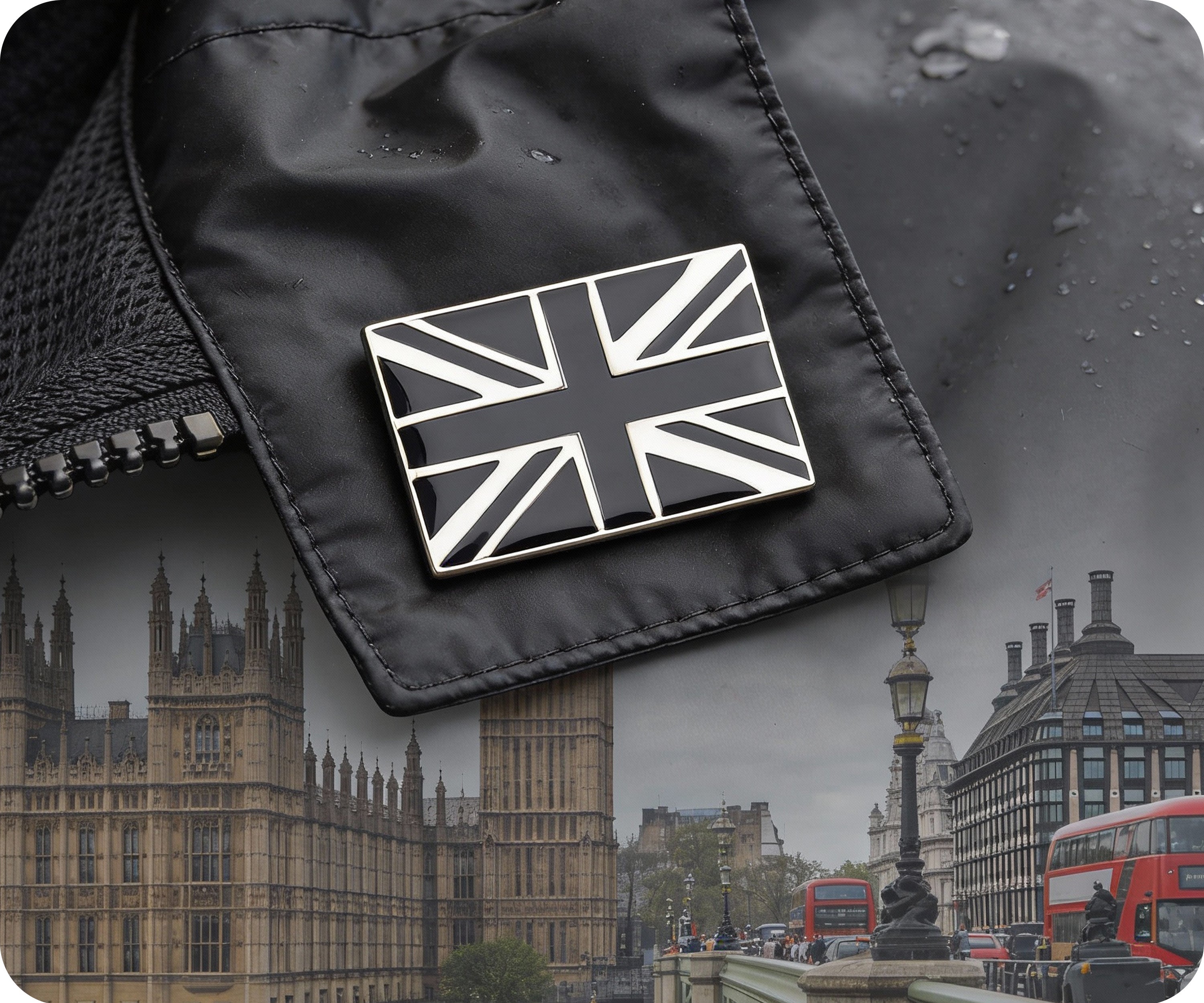 Black United Kingdom Union Jack Rectangle Pin Badge