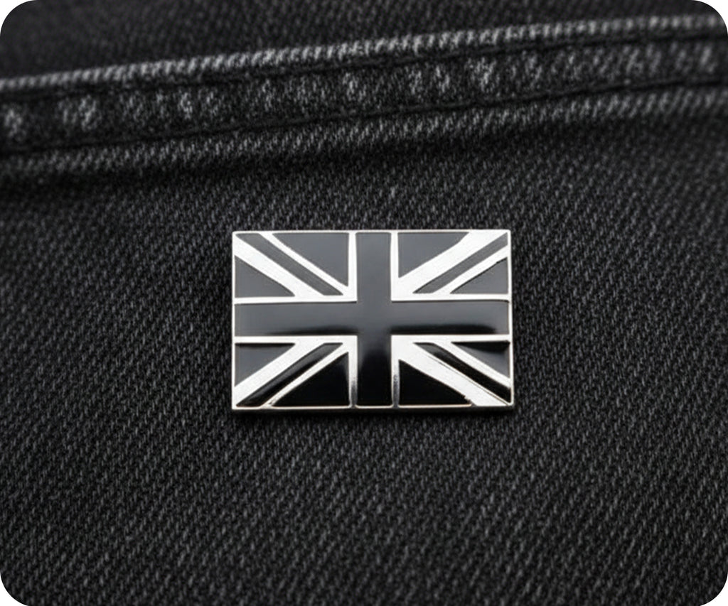 Black United Kingdom Union Jack Rectangle Pin Badge