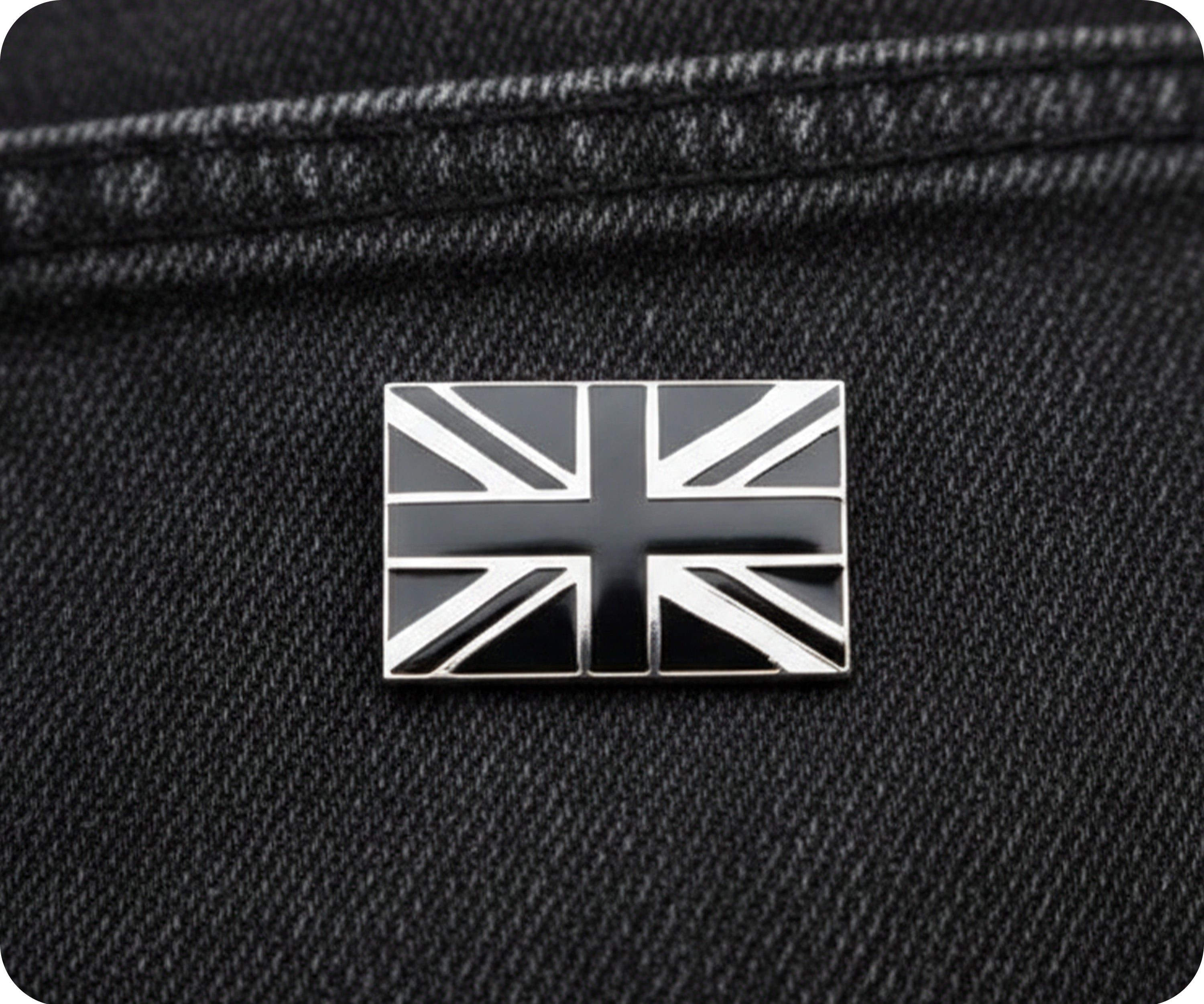 Black United Kingdom Union Jack Rectangle Pin Badge