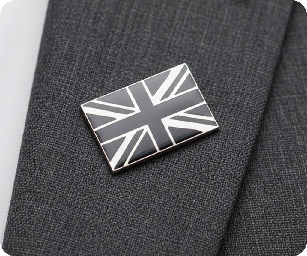 Black United Kingdom Union Jack Rectangle Pin Badge