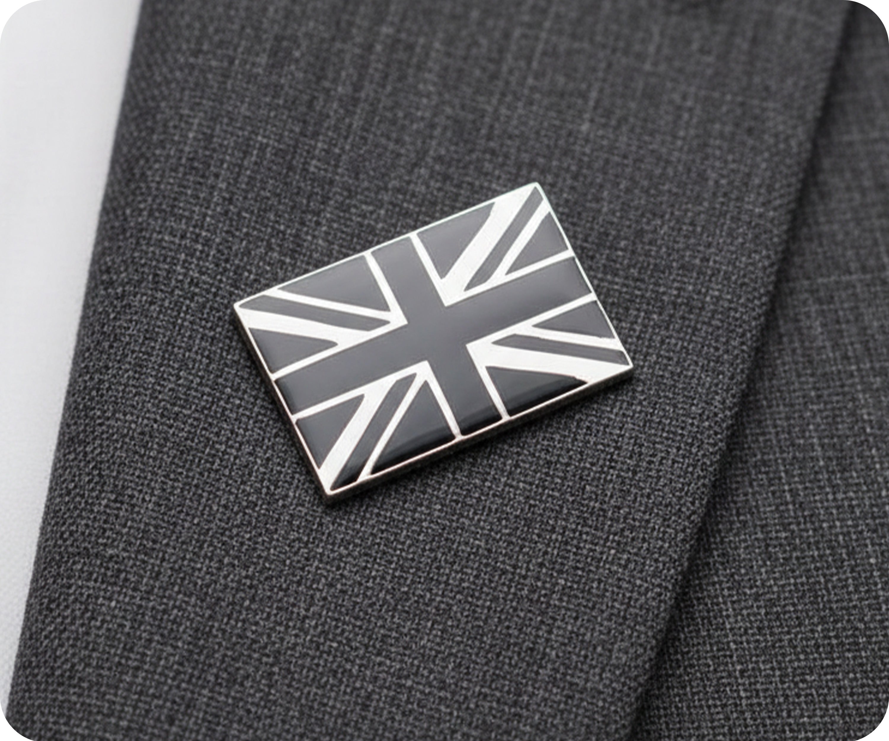Black United Kingdom Union Jack Rectangle Pin Badge