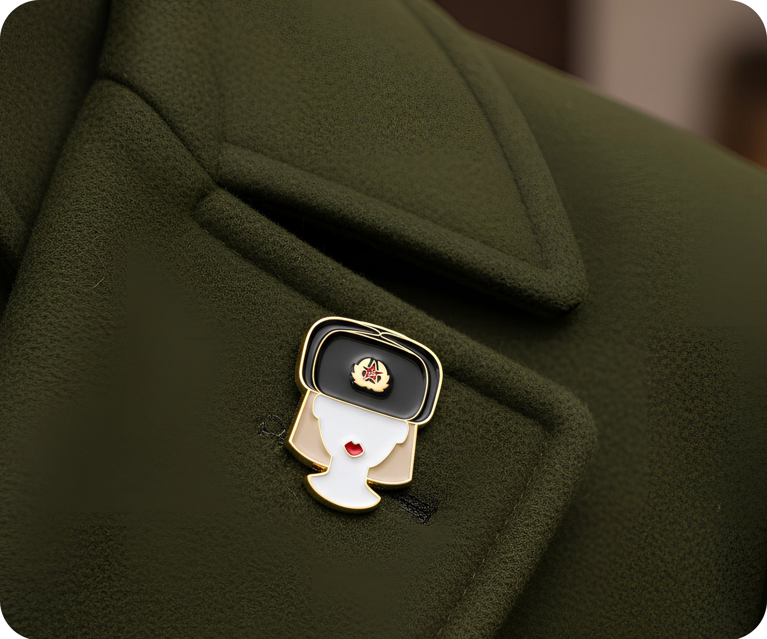 Russian Woman Fur Hat USSR Soviet Pin Badge Secondary image