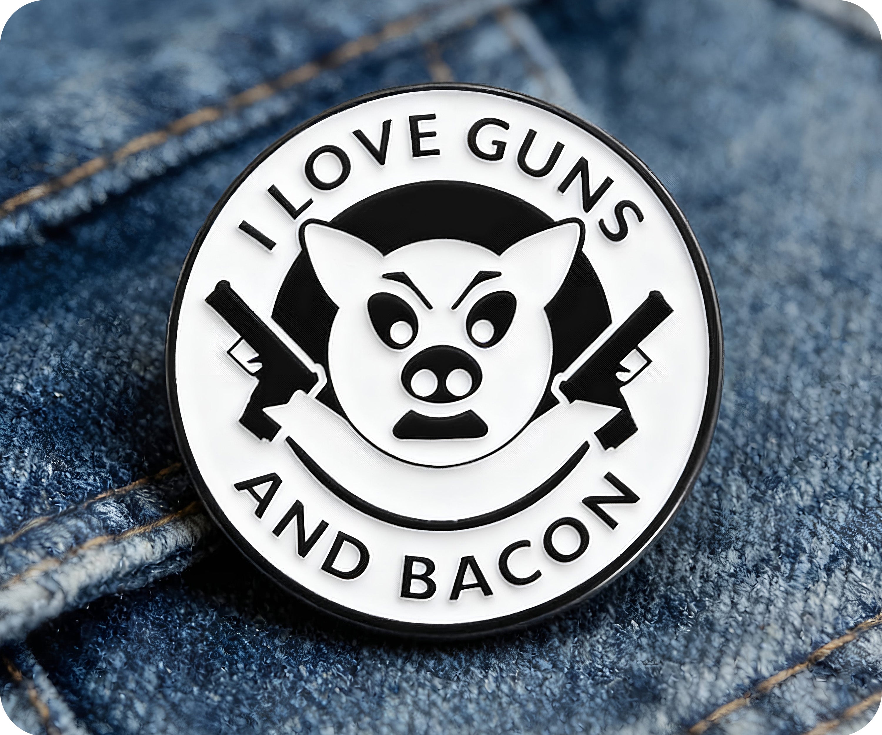 I Love Guns & Bacon Funny Pin Badge Secondary image