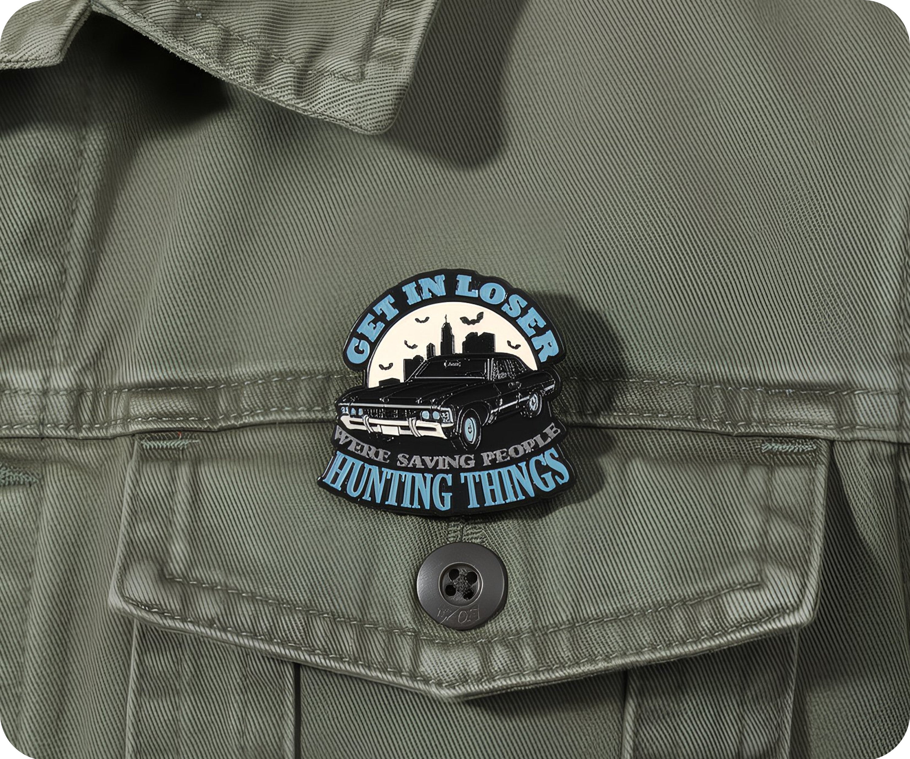 Get In Loser We're Hunting Things Pin Badge Secondary image