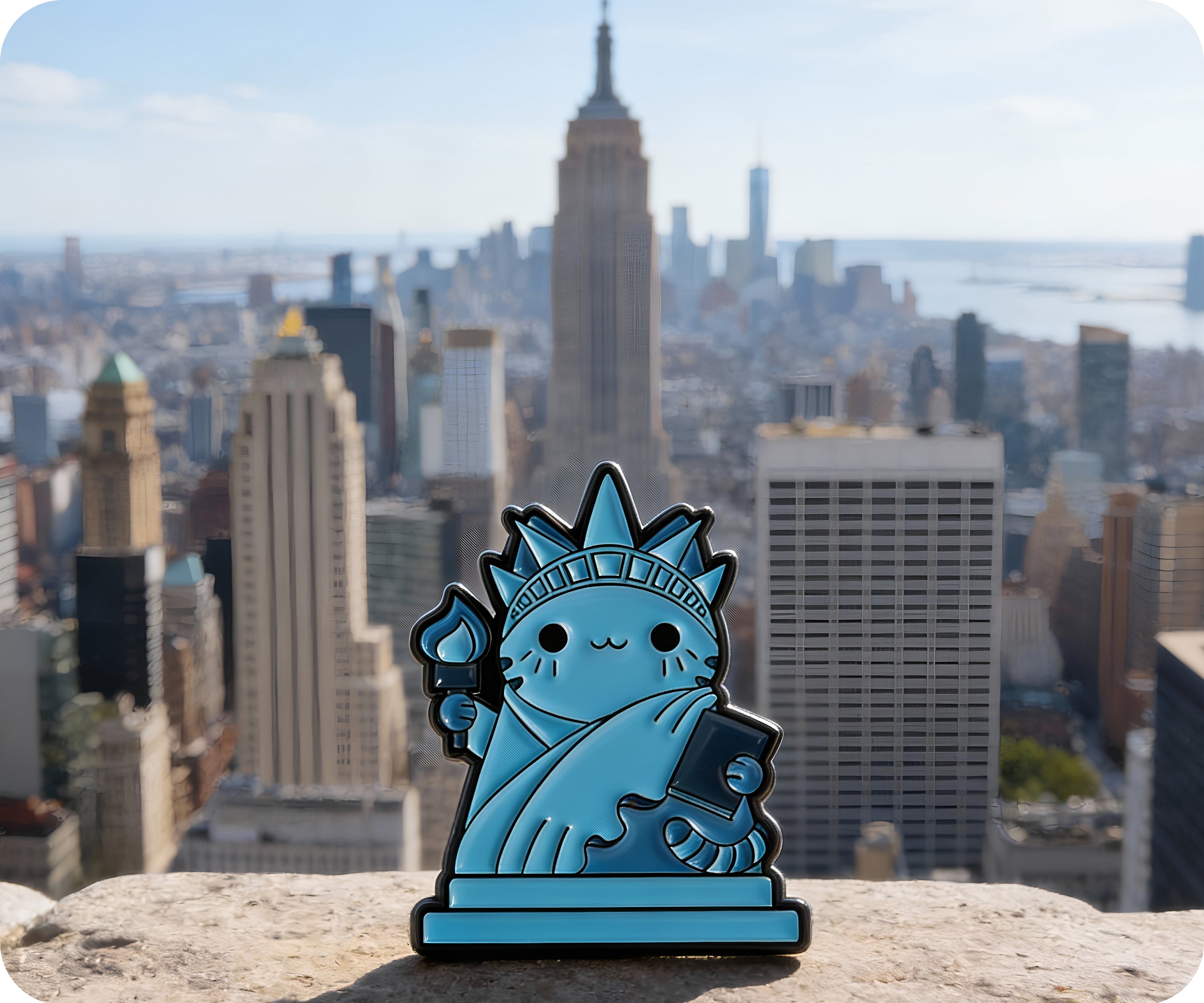 Statue of Liberty Cat Kittens Funny Pin Badge Secondary image