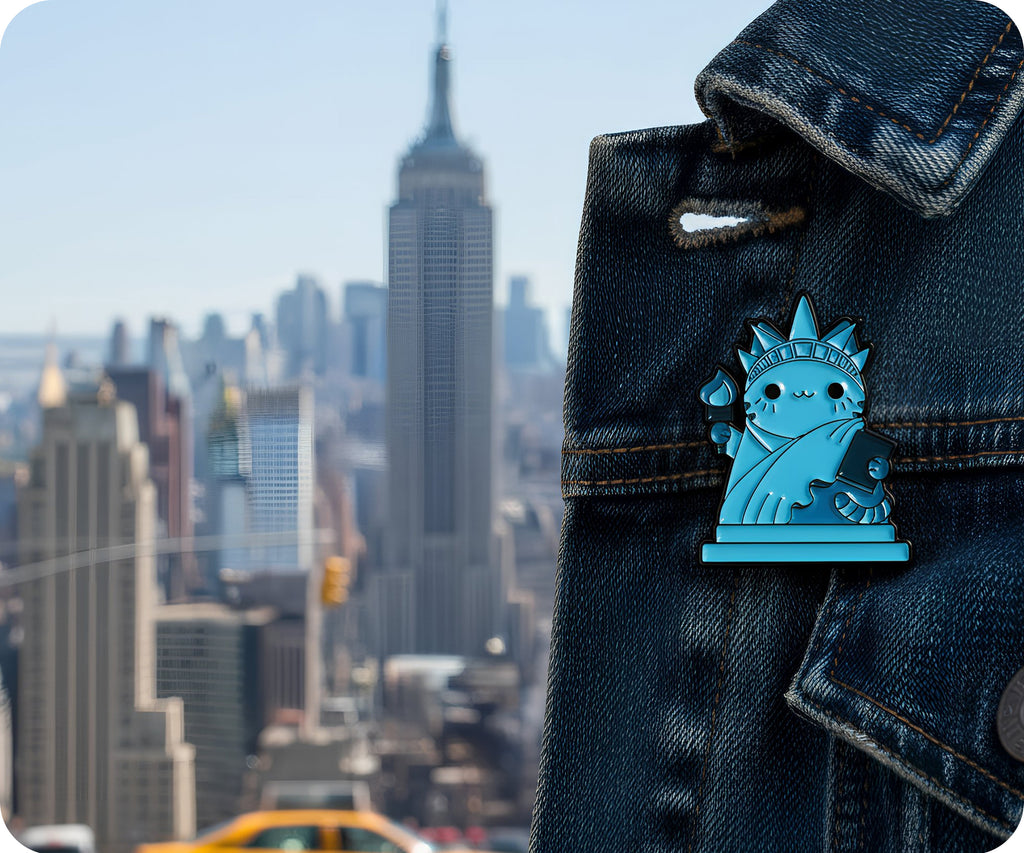 Statue of Liberty Cat Kittens Funny Pin Badge