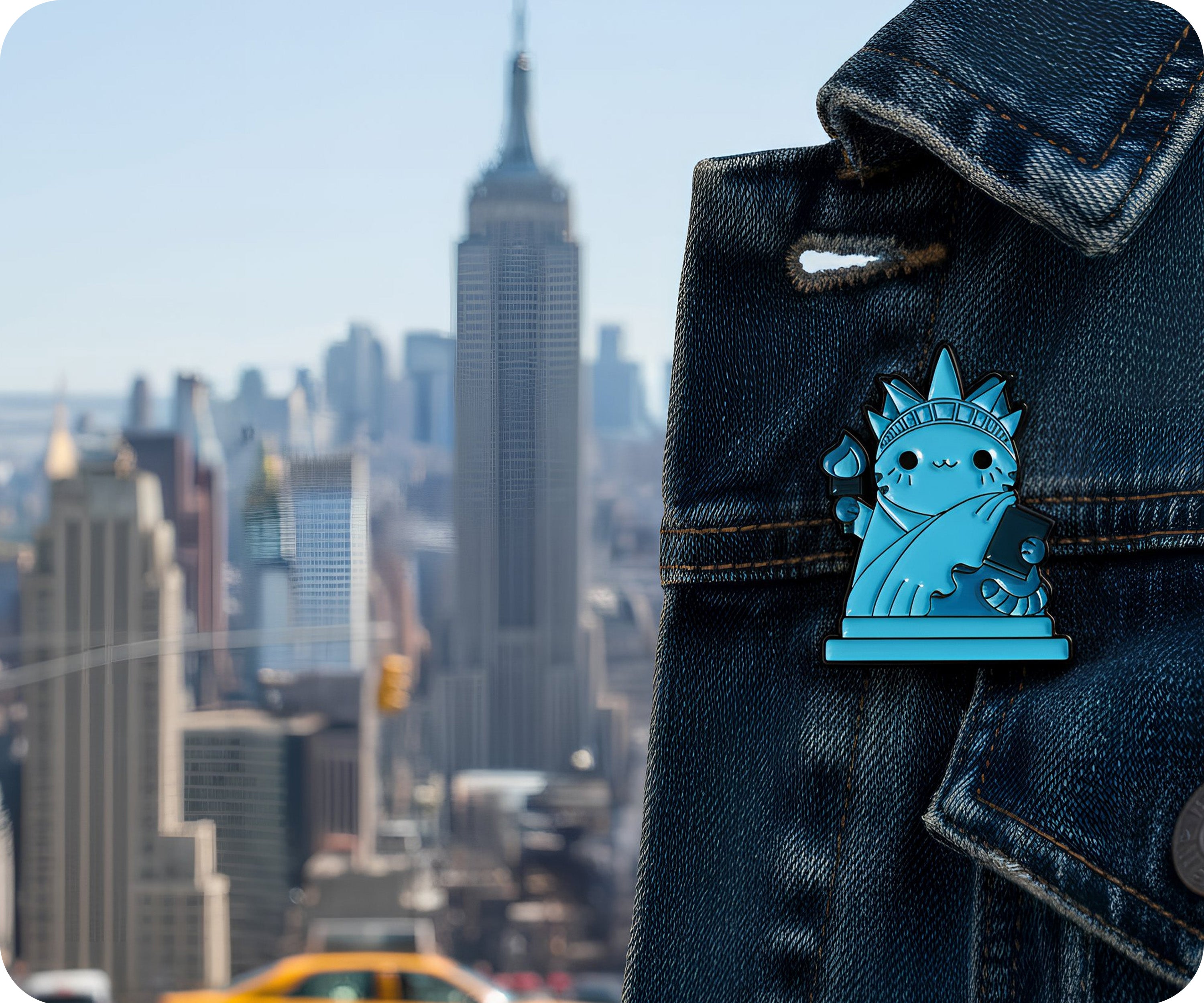 Statue of Liberty Cat Kittens Funny Pin Badge