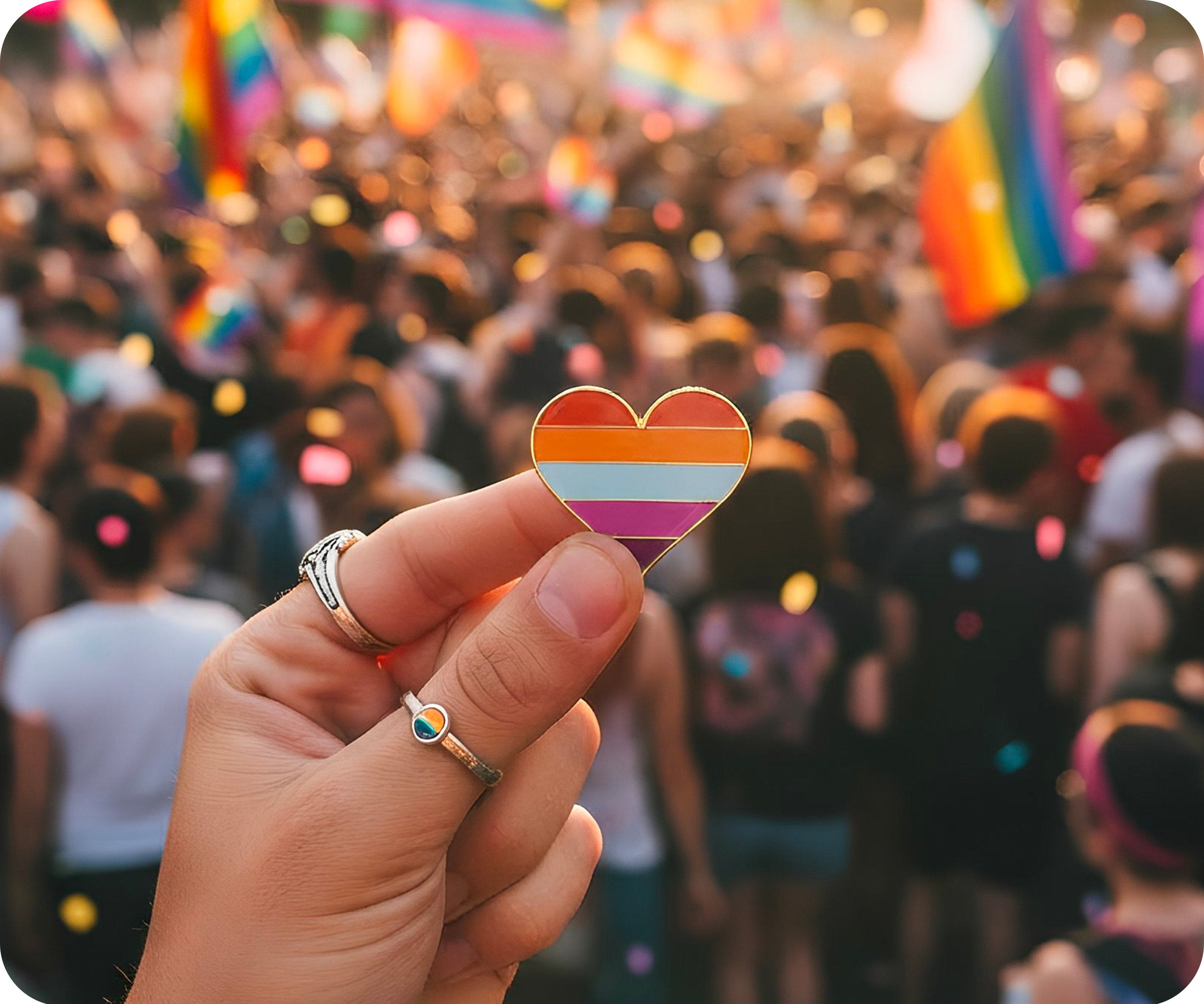 Lesbian Rainbow Heart Pin Badge