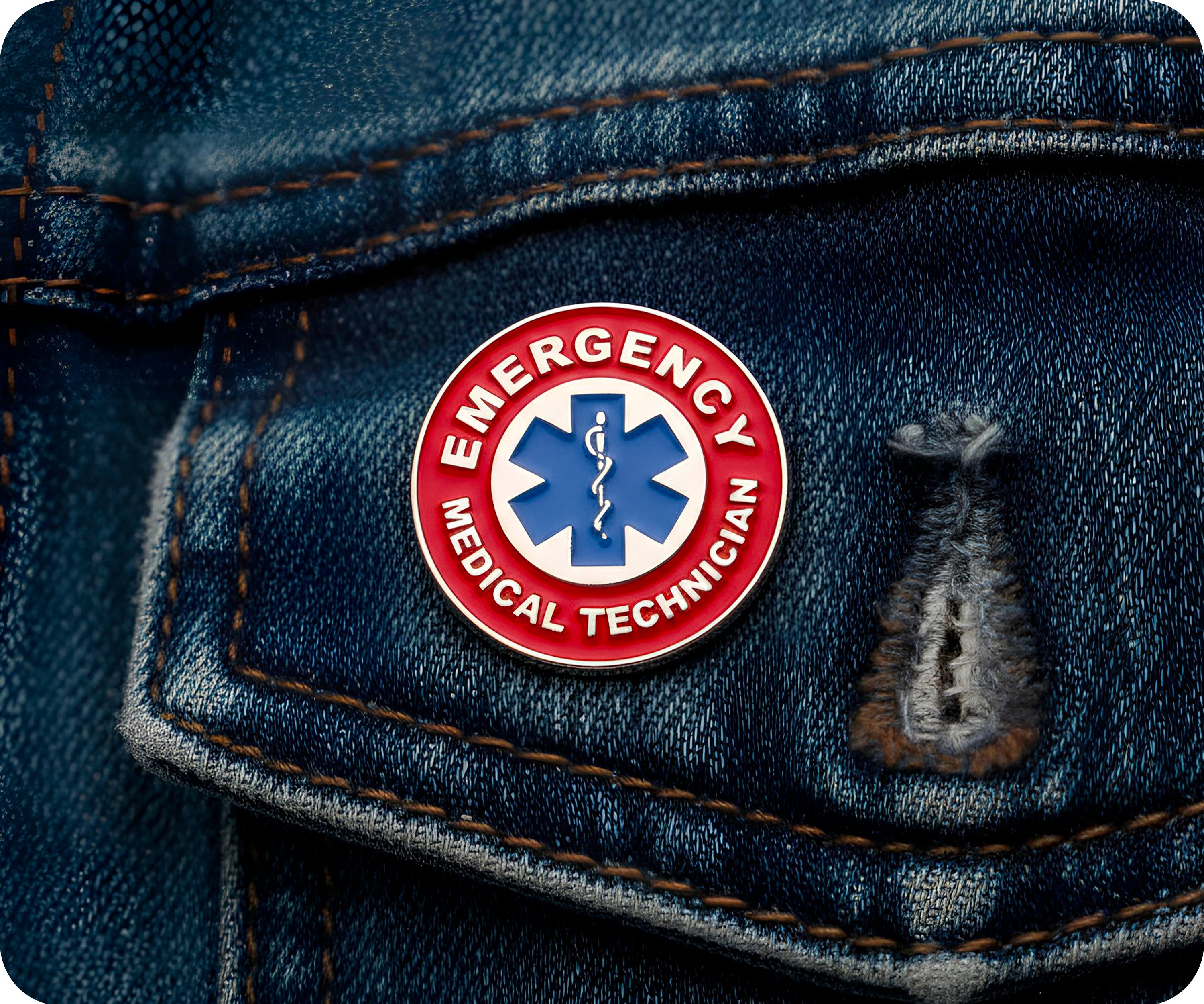 Emergency Medical Technician EMT Red Round Pin Badge