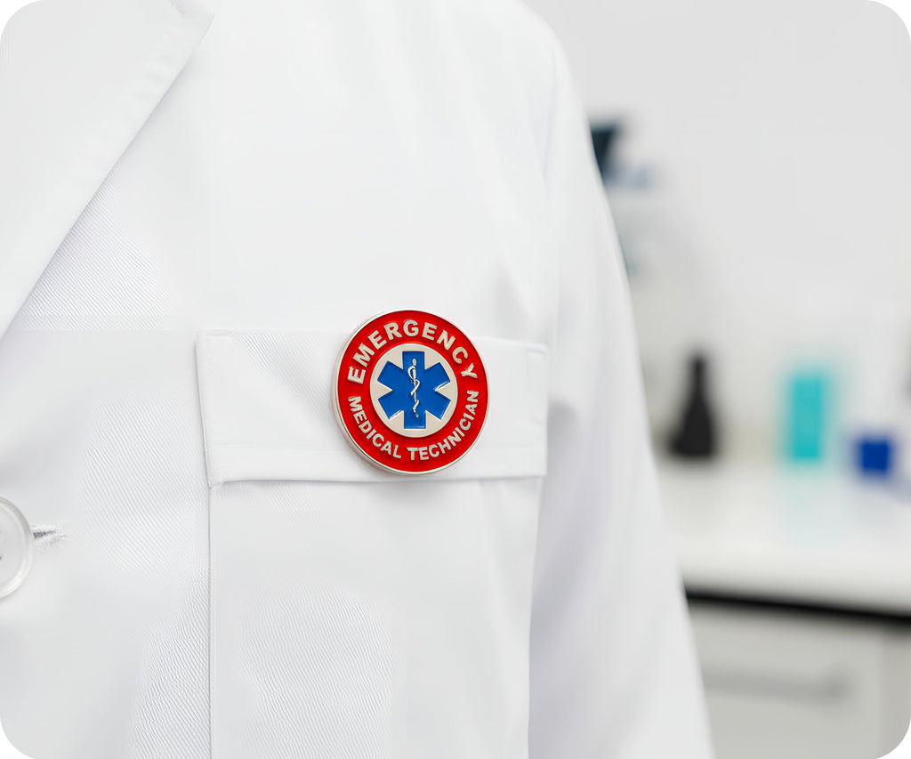 Emergency Medical Technician EMT Red Round Pin Badge