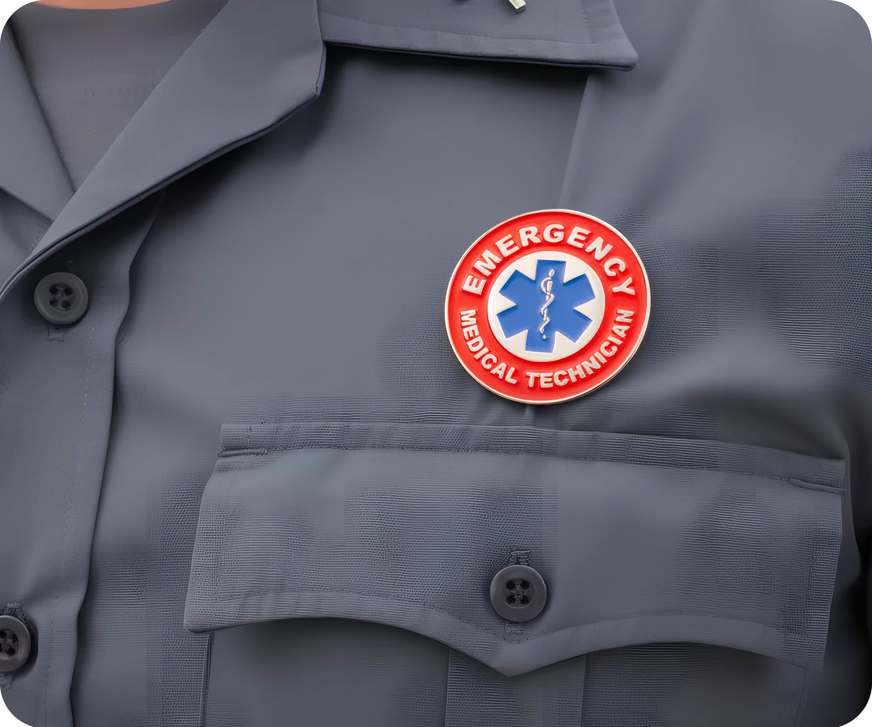 Emergency Medical Technician EMT Red Round Pin Badge