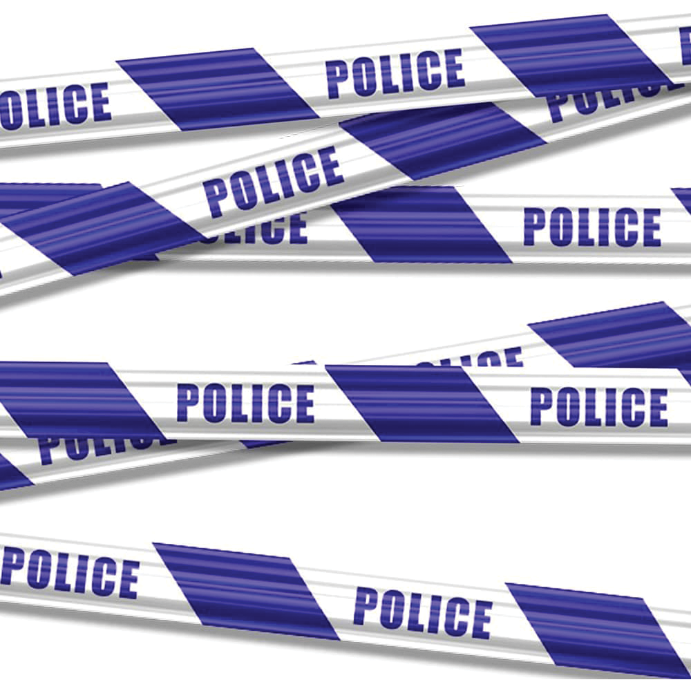 A length of 3M police barrier tape with the words 'POLICE' printed in a contrasting color. © Tigoli® 2026 All Rights Reserved Panda Loco Ltd  Main image