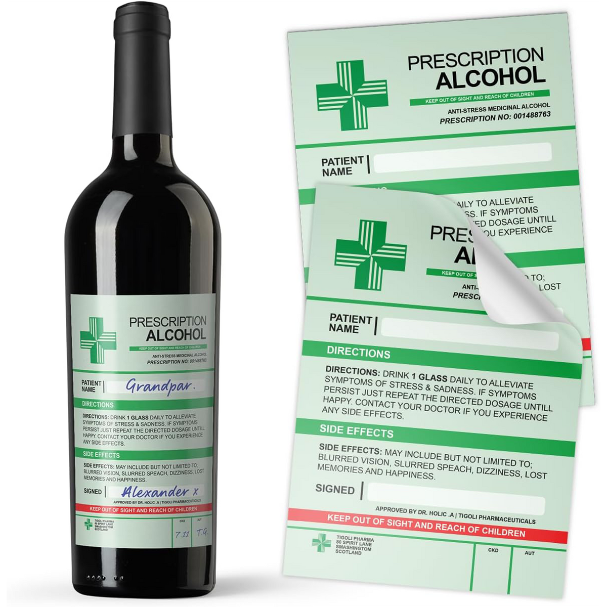 3 X Prescription Alcohol Green Stickers – Tigoli