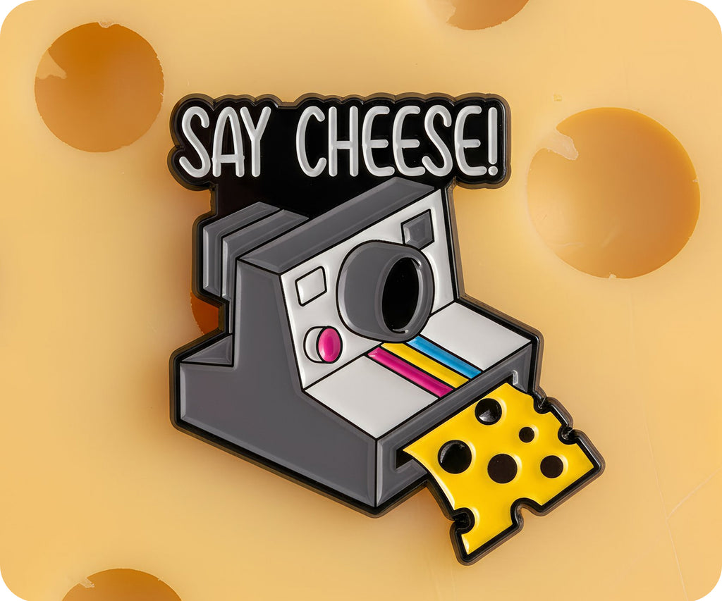 Say Cheese! Camera Vintage Funny Pin Badge