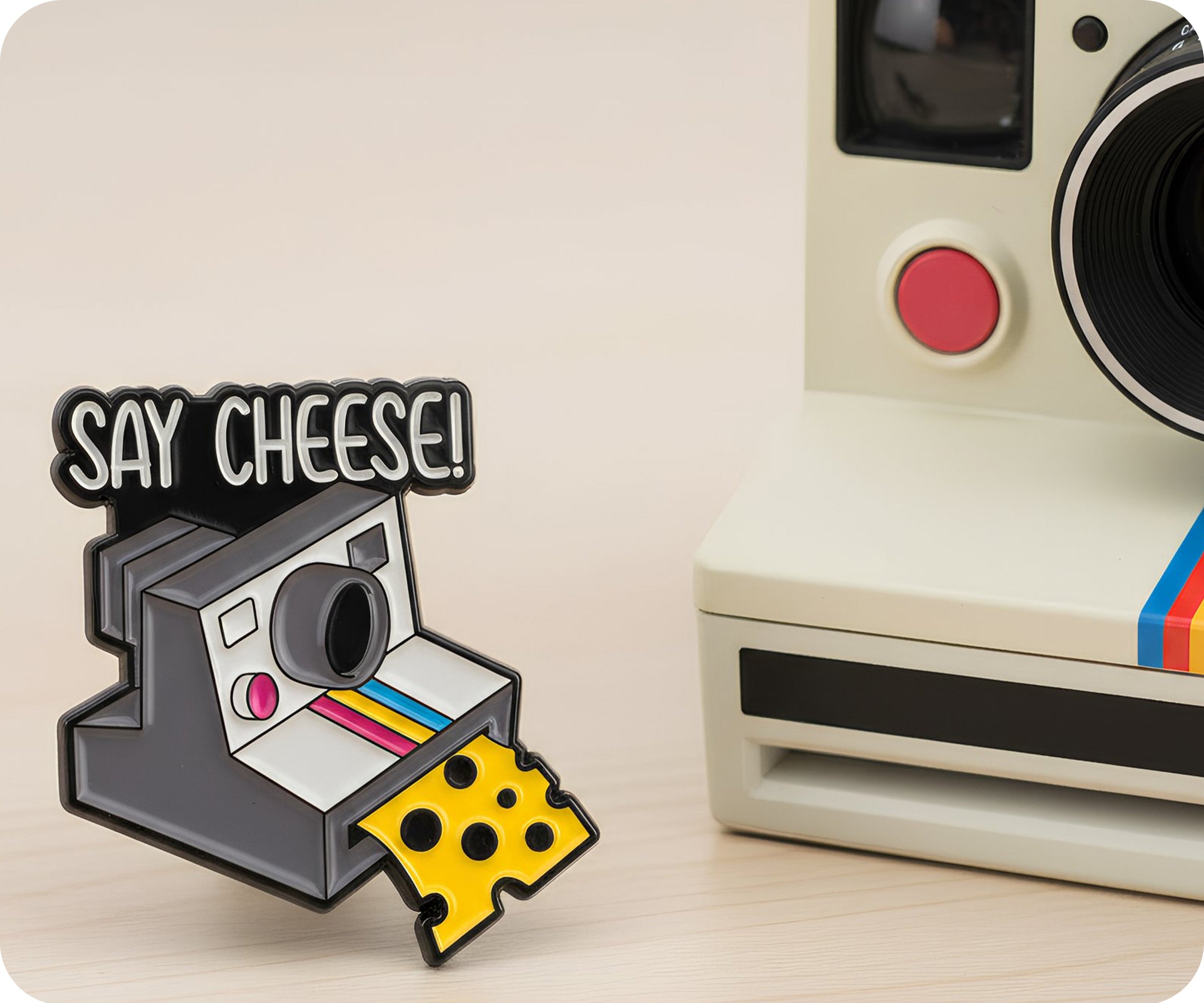 Say Cheese! Camera Vintage Funny Pin Badge
