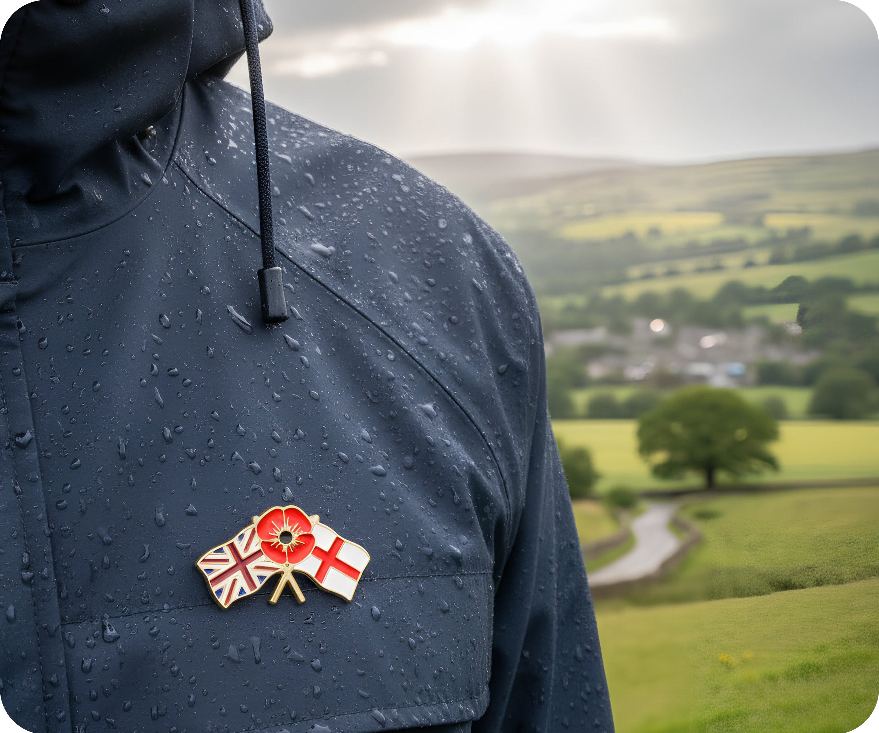 United Kingdom & England Poppy Union Jack Pin Badge