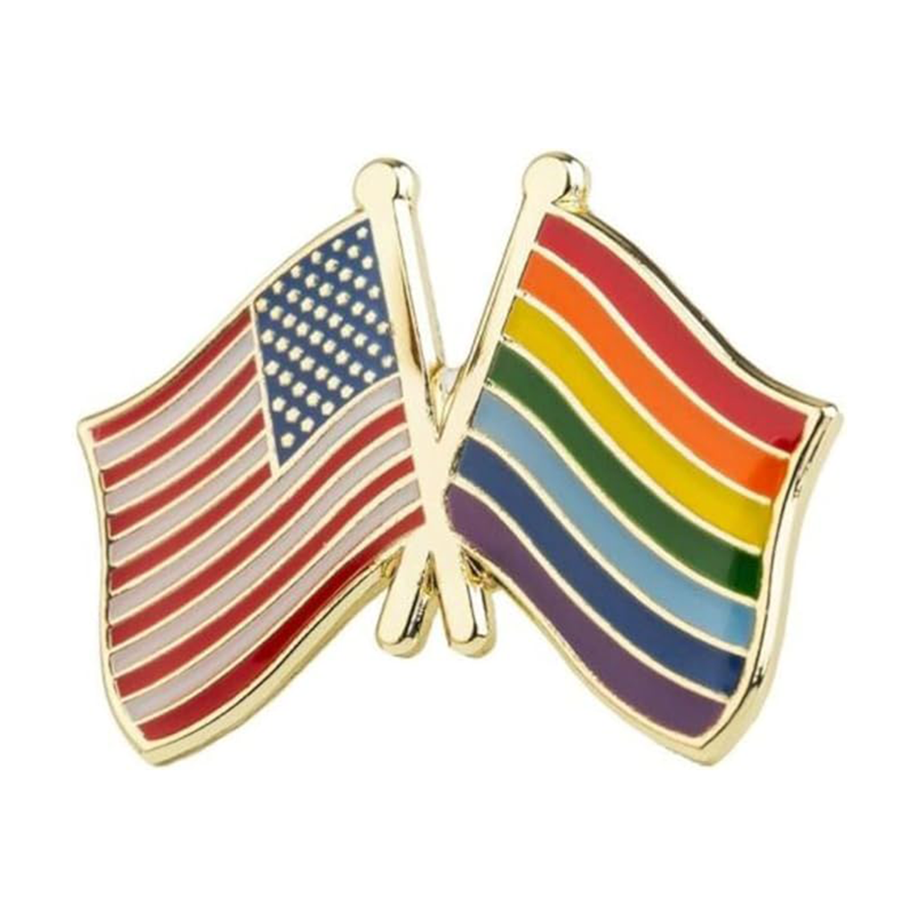 United States USA & Rainbow Friendship Pin Badge